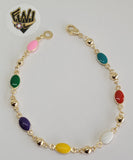(1-60095) Gold Laminate -10mm Alternative Link Bracelet w/Beads- 8" - BGO - Fantasy World Jewelry
