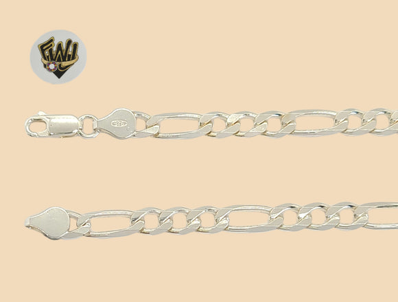 (2-0105) 925 Sterling Silver - 6mm Figaro Anklet - 10
