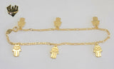 (1-0225) Gold Laminate - 2mm Figaro Link Anklet w/Charms - 9.5" - BGF - Fantasy World Jewelry