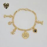 (1-0728) Gold Laminate - 4mm Figaro Link Charms Bracelet - 7" - BGF