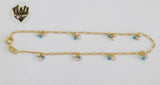 (1-0160) Gold Laminate - 2mm Figaro Anklet with Charms - 10" - BGO - Fantasy World Jewelry