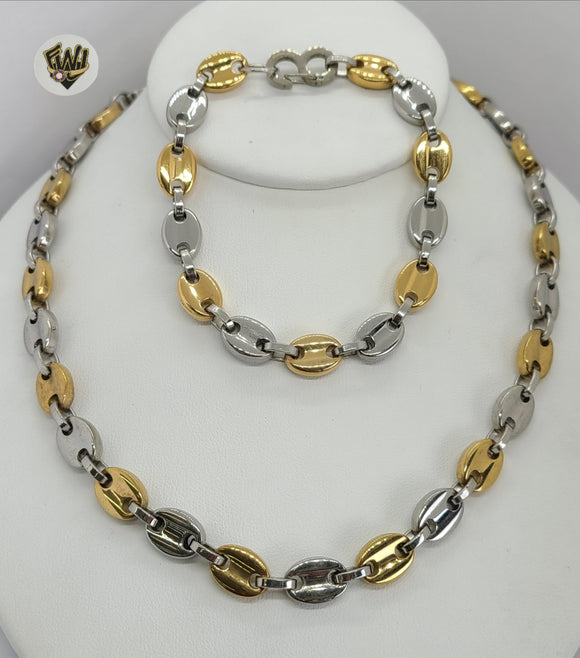 (4-7118) Stainless Steel - 9.5mm Puff Marine Link Men Set - 25