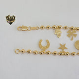 (1-0462) Gold Laminate Bracelet - 3mm Balls w/Charms - 7",7.5'' - BGF - Fantasy World Jewelry