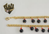 (1-0699) Gold Laminate - 4mm Curb Link Azabache Bracelet-7"-BGO - Fantasy World Jewelry