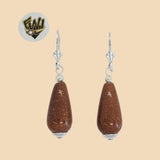 (2-3175) 925 Sterling Silver - Long Venturina Earrings. - Fantasy World Jewelry