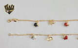 (1-0517) Gold Laminate Bracelet -2mm Figaro Link Bracelet w/ Charms- 7.5''-BGO - Fantasy World Jewelry