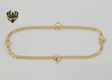 (1-0084) Gold Laminate - 3mm Mariner Link Hearts Anklet - 10” - BGF