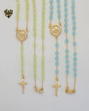 (1-3302) Laminado de oro - Collar Rosario Virgen María de 5 mm - 18" - BGO