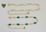 (1-0254) Gold Laminate - 2mm Enamel Beads Link Anklet - 8" - BGO