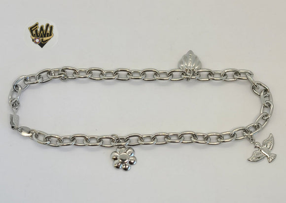 (4-3301) Stainless Steel - 5mm Rolo Link Charms Anklet - 10