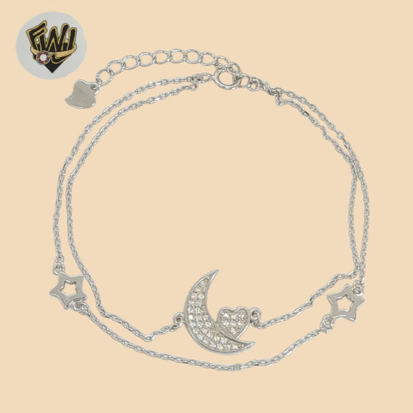 (2-0425) 925 Sterling Silver - 1mm Rolo Link Moon Bracelet.