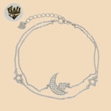 (2-0425) 925 Sterling Silver - 1mm Rolo Link Moon Bracelet.