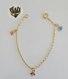 (1-60000) Gold Laminate-1.5mm Link Kids Bracelet w/ Charms- 5.5" - BGO - Fantasy World Jewelry
