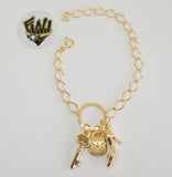 (1-0904) Gold Laminate - 5.5mm Open Link w/ Charms Bracelet - 7" - BGO - Fantasy World Jewelry