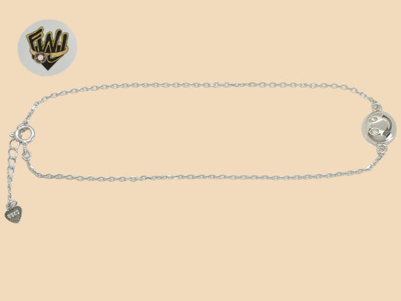 (2-0149-1) 925 Sterling Silver - 1.5mm Happy Face Anklet - 10
