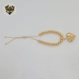 (MBRA-23) Gold Laminate - 6mm Beads Link Heart Adjustable Bracelet - BGF