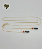 (1-6468) Gold Laminate - Balls Link Azabache Long Necklace - BGF - Fantasy World Jewelry