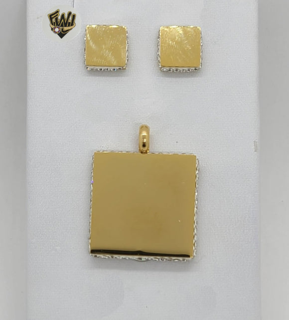 (4-9113) Stainless Steel - CZ Square Set. - Fantasy World Jewelry