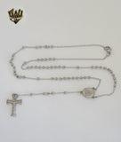 (4-6002) Stainless Steel - 3mm Mary Virgin Rosary Necklace - 20".