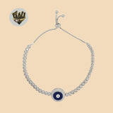 (2-0322) 925 Sterling Silver - 3mm Zircon Link Evil Eye Adjustable Bracelet.