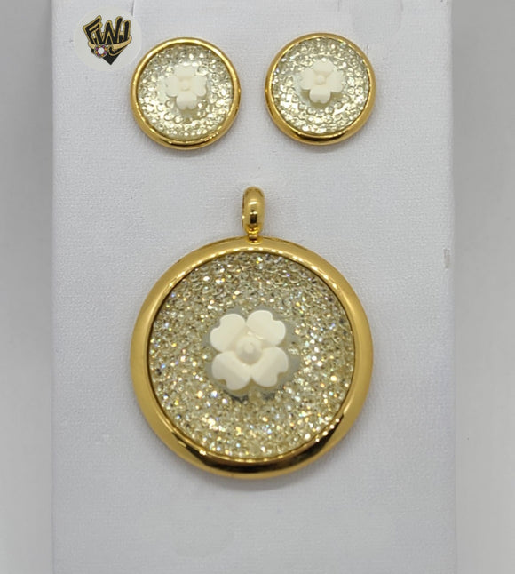 (4-9112) Stainless Steel - CZ Flower Set. - Fantasy World Jewelry