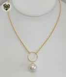 (1-6148) Gold Laminate - Rolo Link Pearl Necklace - BGF - Fantasy World Jewelry