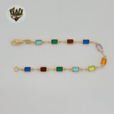 (1-0643) Gold Laminate - 5mm Multicolor Rectangles Link Bracelet - 7.5" - BG