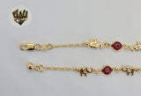 (1-0068) Gold Laminate - 2mm Elephant & Evil Eye Anklet - 10" - BGF - Fantasy World Jewelry