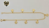 (1-0107) Gold Laminate - 2.6mm Link Anklet with Coin Charms - 10" - BGF - Fantasy World Jewelry