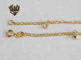 (1-0173) Gold Laminate - 2mm Figaro Anklet with Charms - 10" - BGF - Fantasy World Jewelry