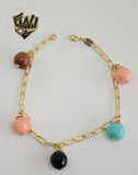 (1-0907) Gold Laminate - 3mm Paper Clip Link w/ Charms Bracelet - 7.5" - BGF - Fantasy World Jewelry