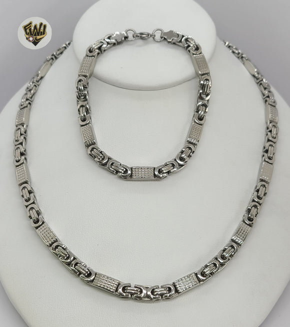 (4-7130) Stainless Steel - 6mm Alternative Link Men Set - 22''. - Fantasy World Jewelry