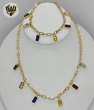 (4-7016) Stainless Steel - 3mm Multicolor Stones Paper Clip Link Set - 16"