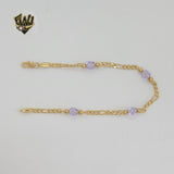 (1-0741) Gold Laminate - 3.5mm Figaro Link Beads Bracelet - 8" - BGF