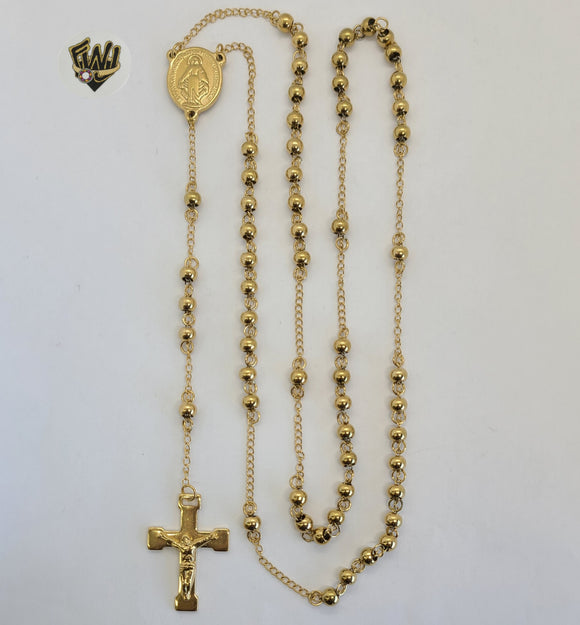 (4-6016) Stainless Steel - 5mm Rosary Necklace - 28