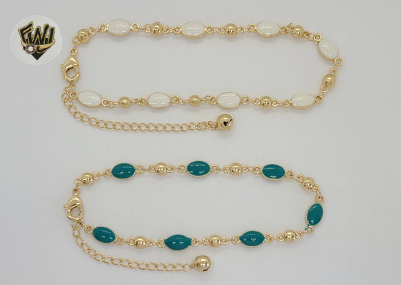 (1-0254) Gold Laminate - 2mm Enamel Beads Link Anklet - 8
