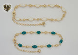 (1-0254) Gold Laminate - 2mm Enamel Beads Link Anklet - 8" - BGO