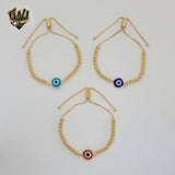 (MBRA-30) Gold Laminate - Adjustable Evil Eye Bracelet - BGF