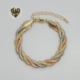 (1-0816) Gold Laminate - 8mm Three Tones Braided Bracelet - 7" - BGO - Fantasy World Jewelry
