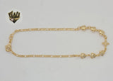 (1-0206) Gold Laminate - 2.5mm Figaro Link Flower Anklet - 10” - BGF