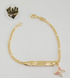 (1-0976-1) Gold Laminate -2mm Figaro Link Bracelet w/ Plate - 6.5" - BGF - Fantasy World Jewelry