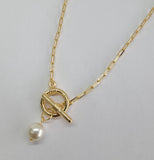 (MNECKL-01) Gold Laminate - Pearl Toggle Necklace - BGF - Fantasy World Jewelry
