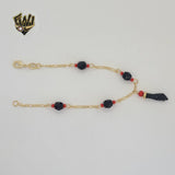 (1-0695) Gold Laminate - 2mm Figaro Link Azabache Bracelet - BGF