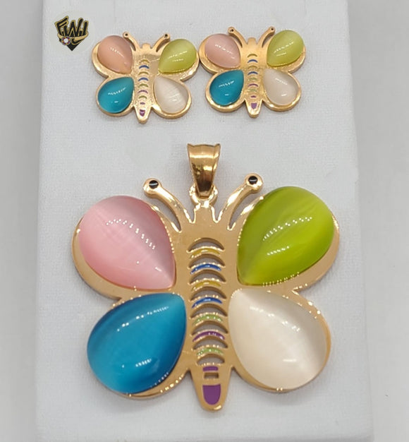 (4-9008) Stainless Steel - Colorful Butterfly Set. - Fantasy World Jewelry