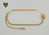 (4-3304) Stainless Steel - 3mm Herringbone Link Heart Anklet - 9"