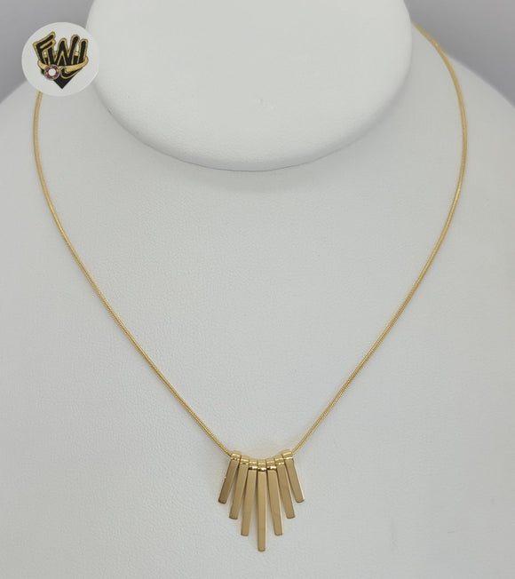 (4-7064) Stainless Steel - 1mm Snake Link Necklace with Pendant - 16