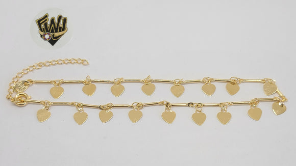 (1-0215) Gold Laminate - 6mm Alternative Anklet w/Hearts - 10