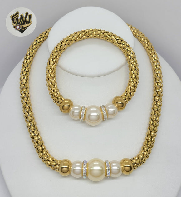 (4-7021) Stainless Steel - 8mm Pearl Link Set - 18