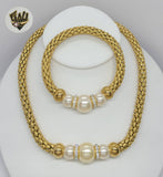 (4-7021) Stainless Steel - 8mm Pearl Link Set - 18". - Fantasy World Jewelry