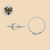 (2-5017) 925 Sterling Silver - Moon and Star Ring - Fantasy World Jewelry